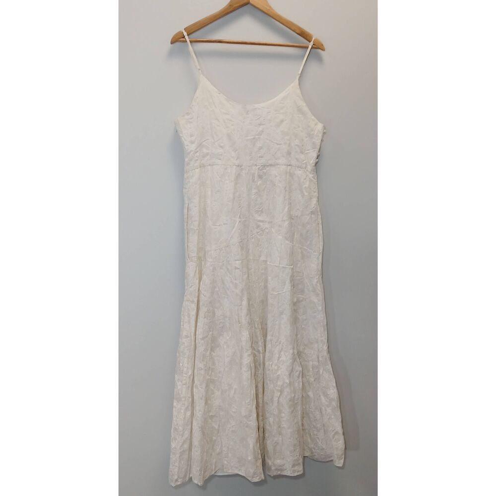 Club Monaco womens medium maxi dress tiered cream boho floral Coastal travel sun - Picture 6 of 10